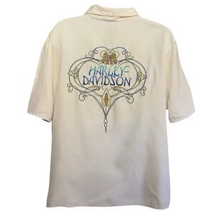 Harley Davidson Tori Richard Women’s Size XL Button Shirt 100% Silk Embroidered